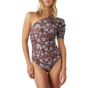 Free People Brown Floral One-Shoulder Top